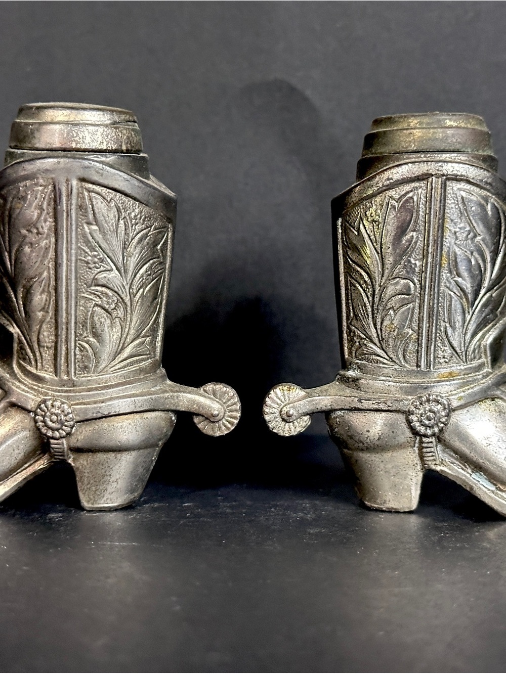 Vintage cowboy boots metal salt and pepper shakers